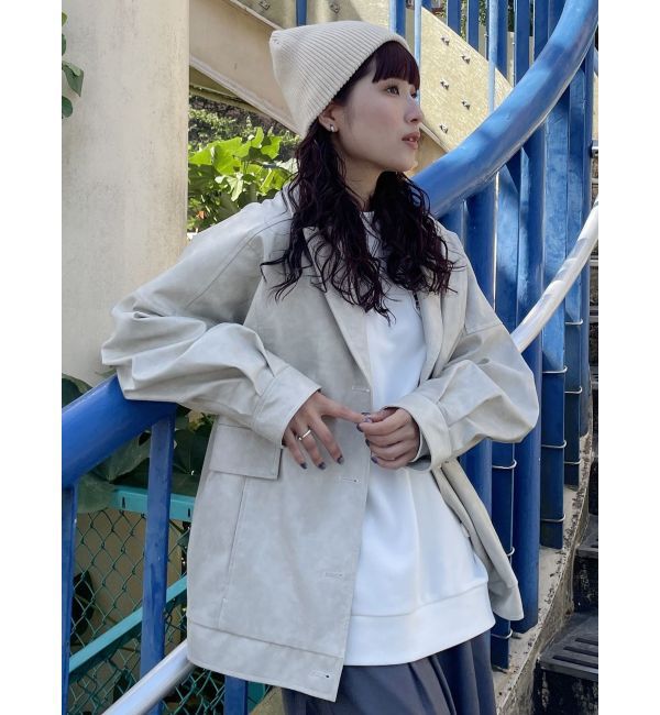 MURUA「フェイクレザーミドルジャケット」|ブルゾン・スタジャン|