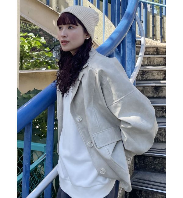 MURUA「フェイクレザーミドルジャケット」|ブルゾン・スタジャン|