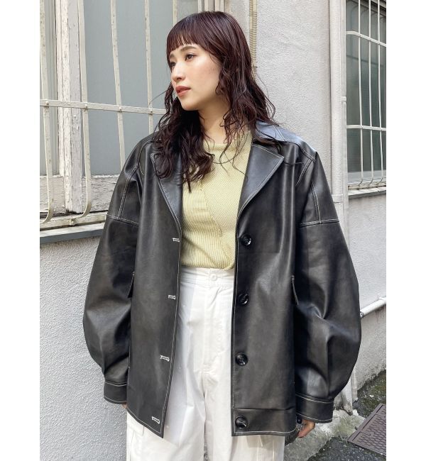 MURUA「フェイクレザーミドルジャケット」|ブルゾン・スタジャン|