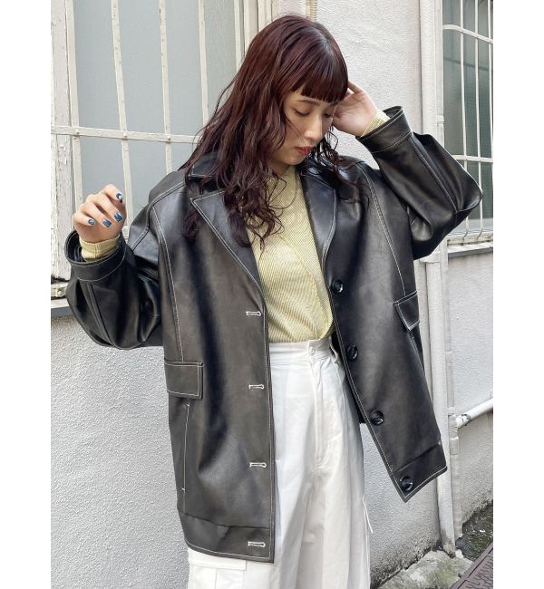 MURUA「フェイクレザーミドルジャケット」|ブルゾン・スタジャン|