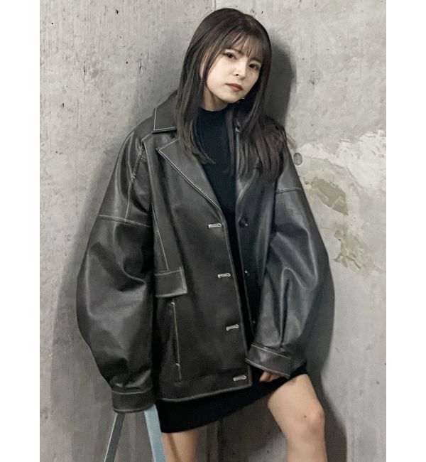 MURUA「フェイクレザーミドルジャケット」|ブルゾン・スタジャン|