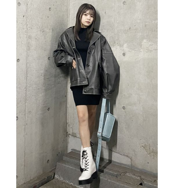 MURUA「フェイクレザーミドルジャケット」|ブルゾン・スタジャン|