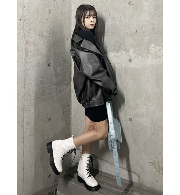 MURUA「フェイクレザーミドルジャケット」|ブルゾン・スタジャン|