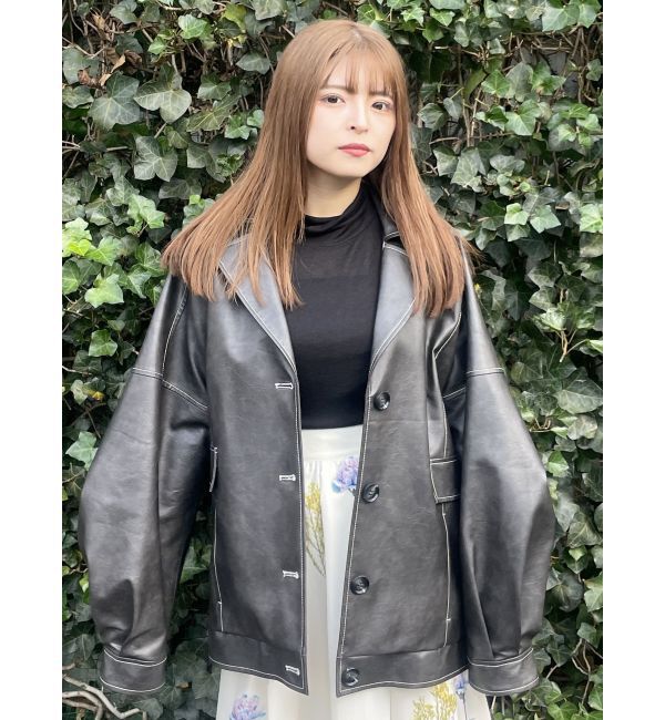 MURUA「フェイクレザーミドルジャケット」|ブルゾン・スタジャン|