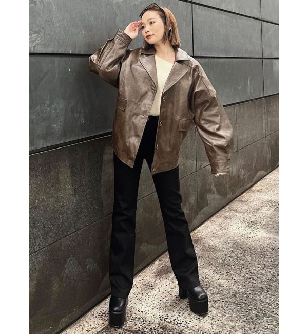 MURUA「フェイクレザーミドルジャケット」|ブルゾン・スタジャン|