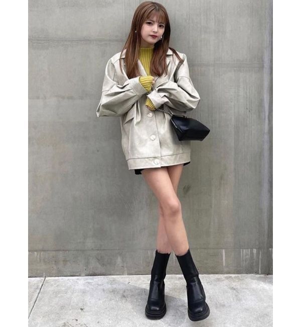 MURUA「フェイクレザーミドルジャケット」|ブルゾン・スタジャン|