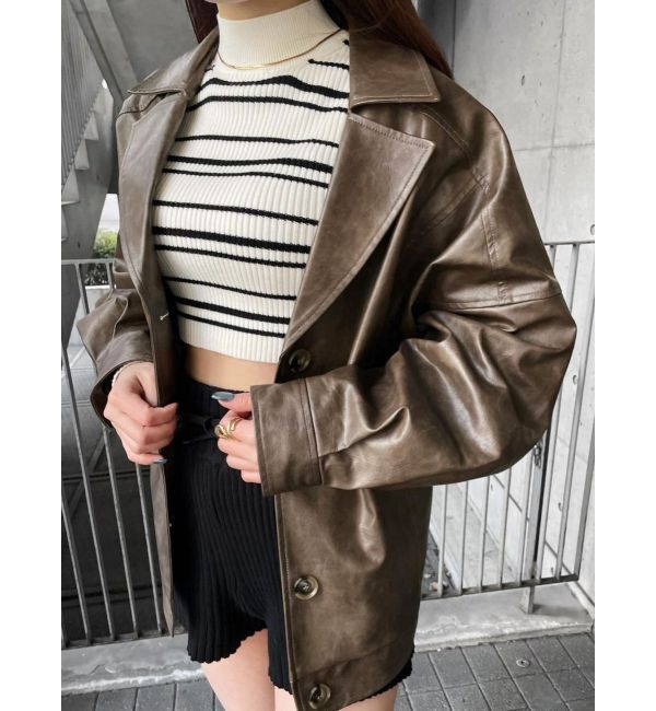 MURUA「フェイクレザーミドルジャケット」|ブルゾン・スタジャン|