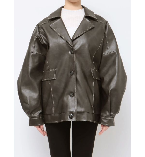MURUA「フェイクレザーミドルジャケット」|ブルゾン・スタジャン|