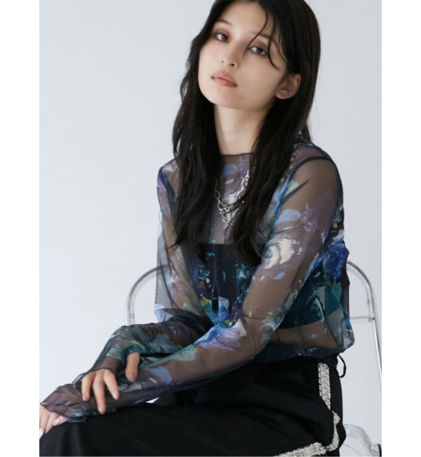 MURUA「ペイントチュールトップス【WEB限定】」|Tシャツ・カットソー|ブラック