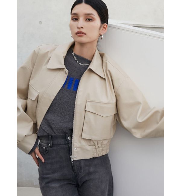 MURUA「フェイクレザーフライトジャケット」|ブルゾン・スタジャン|アイボリー