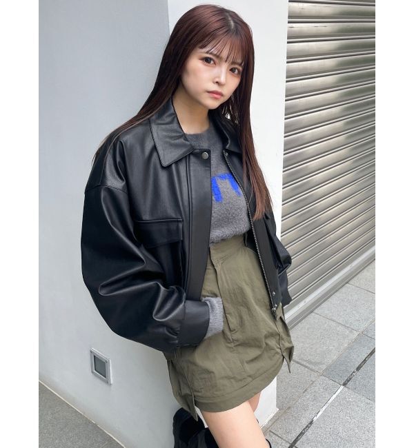 MURUA「フェイクレザーフライトジャケット」|ブルゾン・スタジャン|