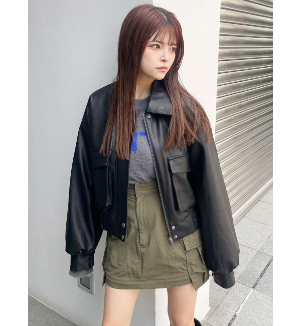 MURUA「フェイクレザーフライトジャケット」|ブルゾン・スタジャン|