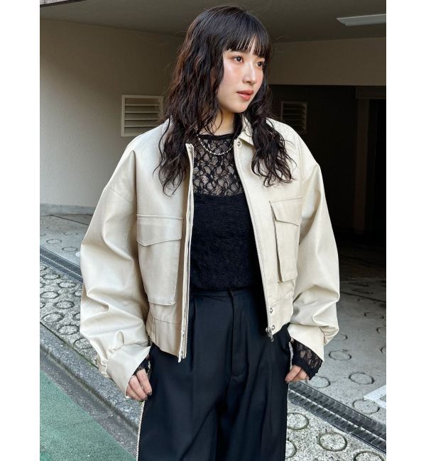 MURUA「フェイクレザーフライトジャケット」|ブルゾン・スタジャン|