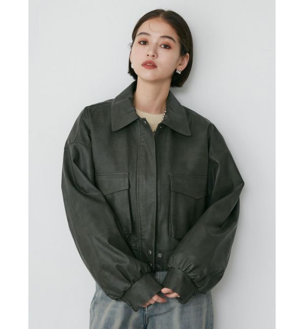 MURUA「フェイクレザーフライトジャケット」|ブルゾン・スタジャン|