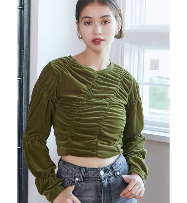 MURUA「ベロアシャーリングトップス」|Tシャツ・カットソー|カーキ