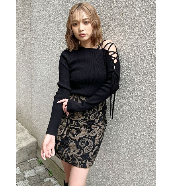 MURUA「【YUKKOコラボ】レースアップジャガードミニスカート【セットアップ着用可】」|スカート|