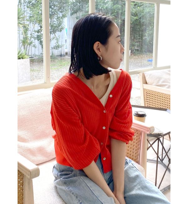 Ungrid「シアーボリュームニットカーデ」|カーディガン|オレンジ