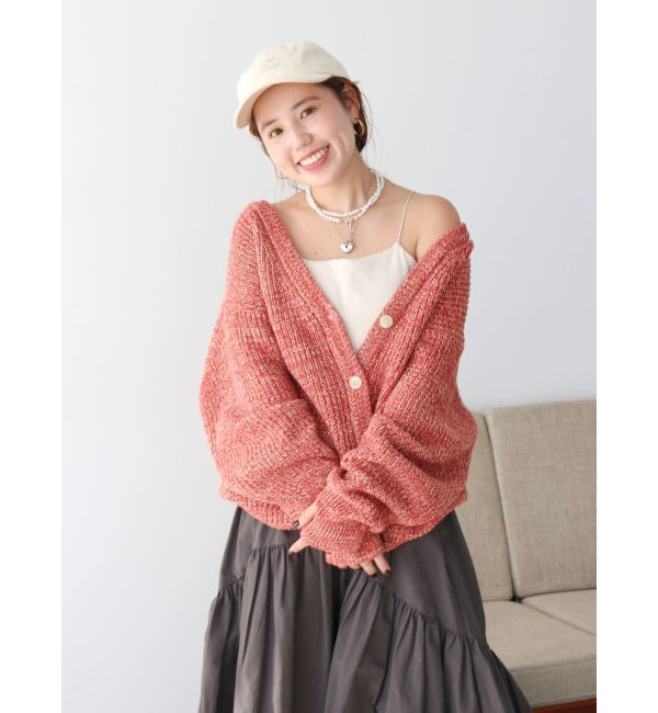 Ungrid「ミックスヤーンルーズニットカーデ」|カーディガン|オレンジ