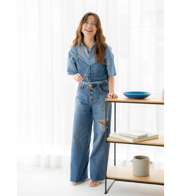 Ungrid「ウエストカットクラッシュストレートデニム」|デニム|