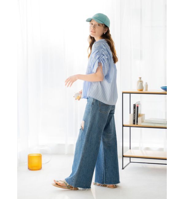 Ungrid「ウエストカットクラッシュストレートデニム」|デニム|