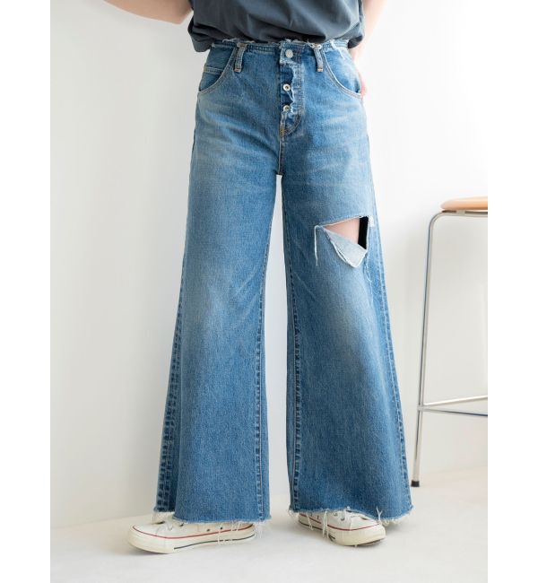 Ungrid「ウエストカットクラッシュストレートデニム」|デニム|