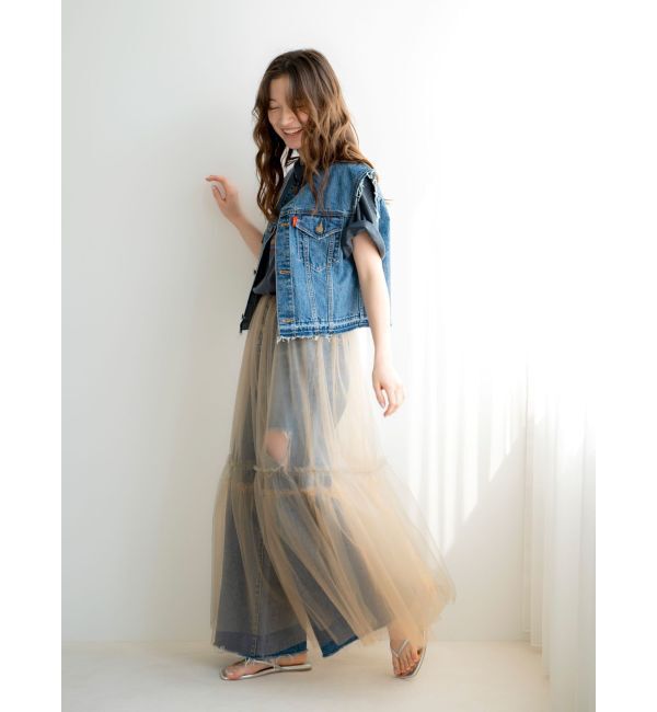 Ungrid「ウエストカットクラッシュストレートデニム」|デニム|