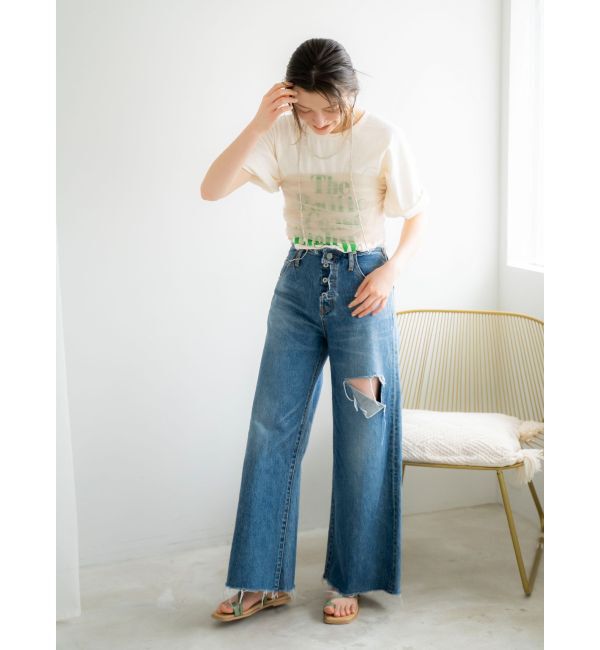 Ungrid「ウエストカットクラッシュストレートデニム」|デニム|