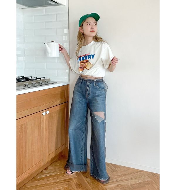 Ungrid「ウエストカットクラッシュストレートデニム」|デニム|