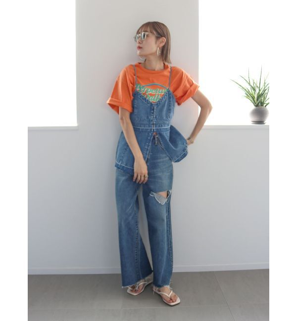 Ungrid「ウエストカットクラッシュストレートデニム」|デニム|