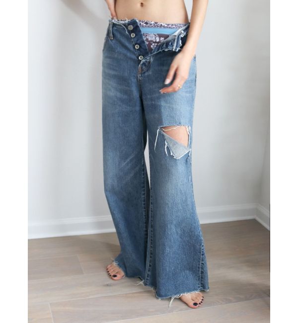 Ungrid「ウエストカットクラッシュストレートデニム」|デニム|