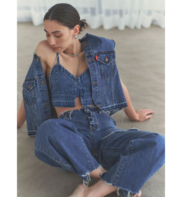 Ungrid「ウエストカットクラッシュストレートデニム」|デニム|