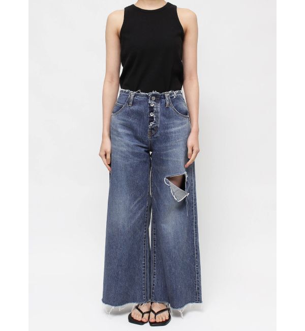 Ungrid「ウエストカットクラッシュストレートデニム」|デニム|