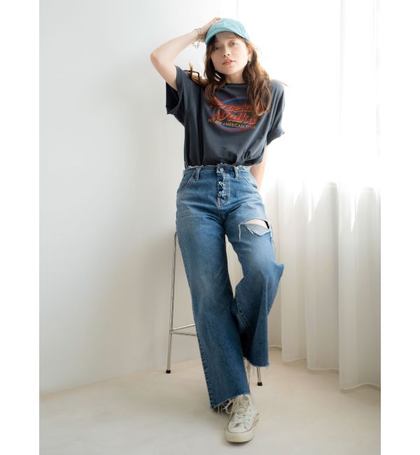 Ungrid「ウエストカットクラッシュストレートデニム」|デニム|