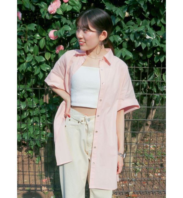 Ungrid「ビッグシルエットハーフスリーブシャツ」|シャツ・ブラウス|ピンク
