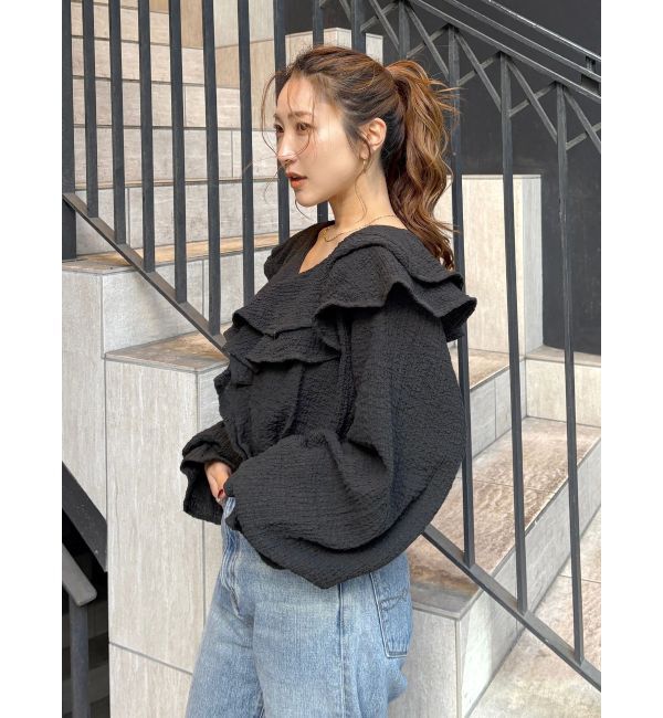 Ungrid「フリルデザインブラウス」|シャツ・ブラウス|ブラック