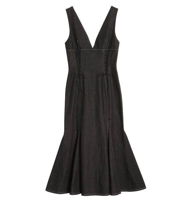 LAGUNAMOON「レースアップマーメイドデニムワンピース」|ワンピース|ブラック