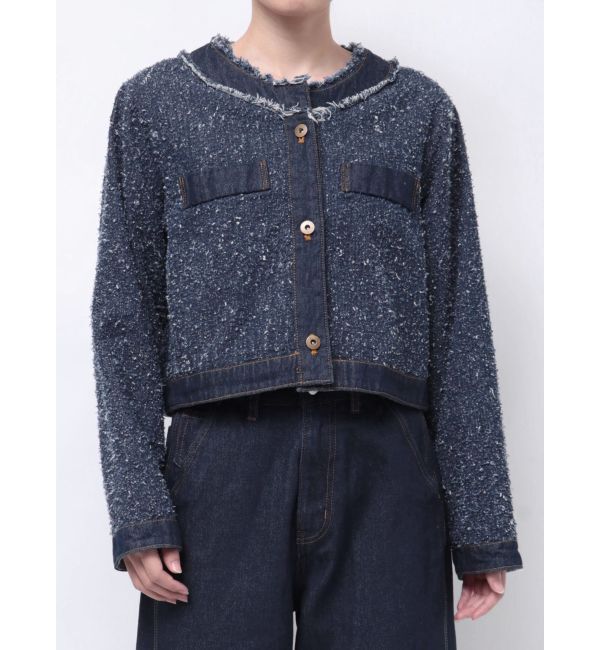 LAGUNAMOON「ツイードライクノーカラーデニムジャケット」|デニムジャケット|