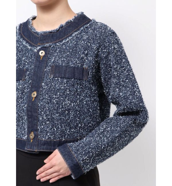 LAGUNAMOON「ツイードライクノーカラーデニムジャケット」|デニムジャケット|
