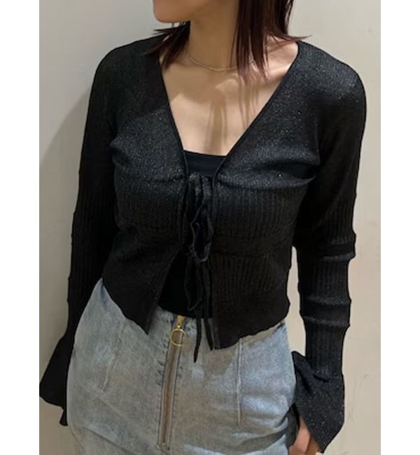 LAGUNAMOON「スパークラメリボンニットカーディガン」|カーディガン|