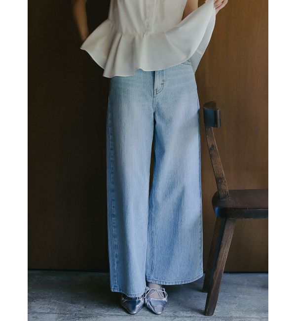 LAGUNAMOON「【Leeコラボ】ハイライズセミワイドパンツ」|デニム|ブルー