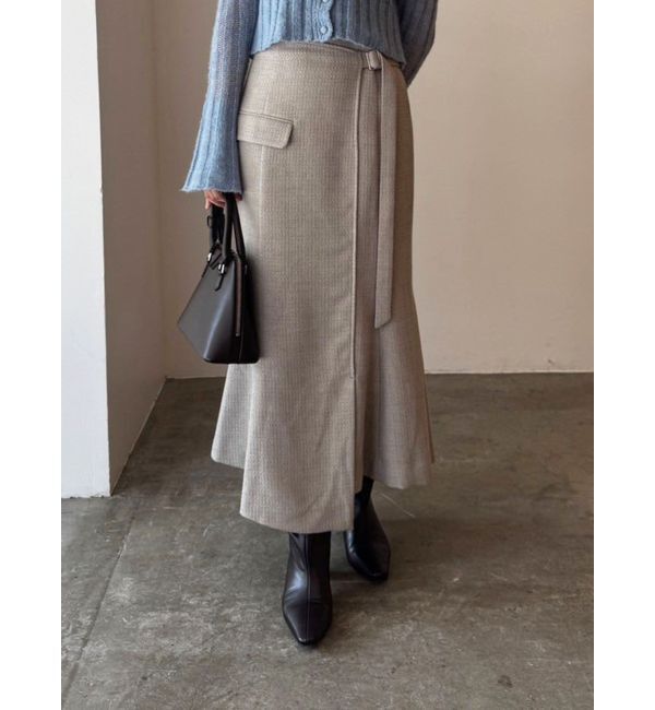 LAGUNAMOON「ツイードアシメナローフレアスカート」|スカート|ライトグレー