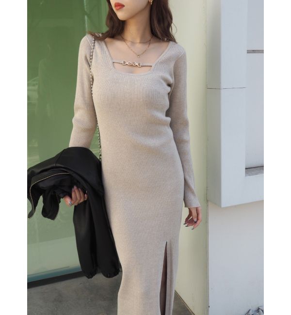 EVRIS「デコルテラインロングニットワンピース」|ワンピース|