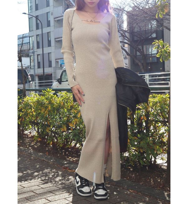 EVRIS「デコルテラインロングニットワンピース」|ワンピース|