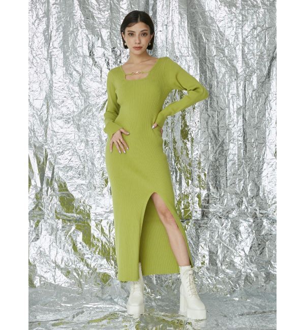 EVRIS「デコルテラインロングニットワンピース」|ワンピース|