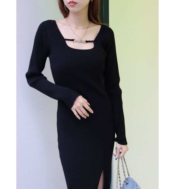 EVRIS「デコルテラインロングニットワンピース」|ワンピース|