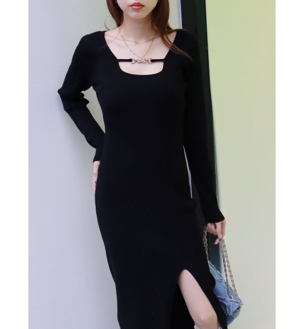 EVRIS「デコルテラインロングニットワンピース」|ワンピース|