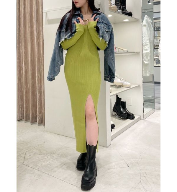 EVRIS「デコルテラインロングニットワンピース」|ワンピース|グリーン