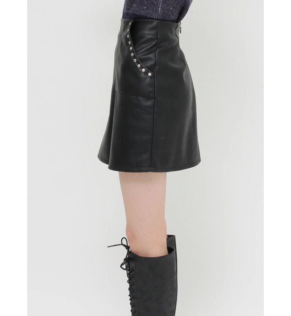 EVRIS「フェイクレザースタッズミニスカート」|スカート|