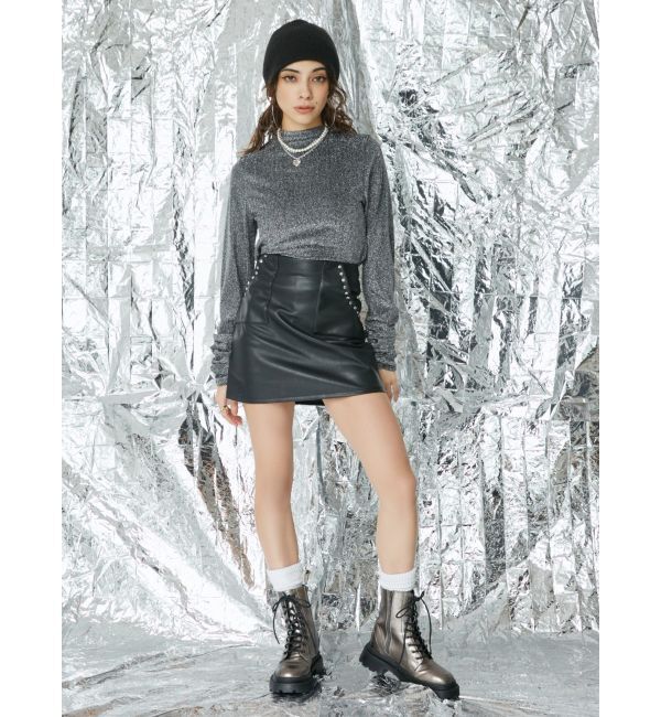 EVRIS「フェイクレザースタッズミニスカート」|スカート|