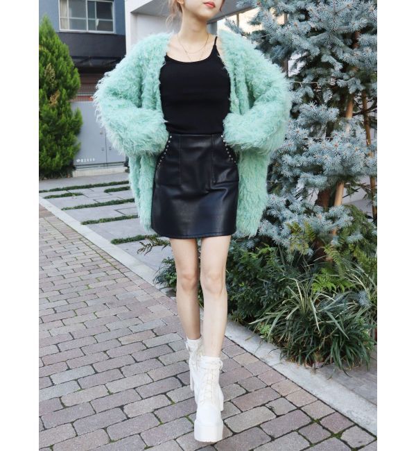 EVRIS「フェイクレザースタッズミニスカート」|スカート|